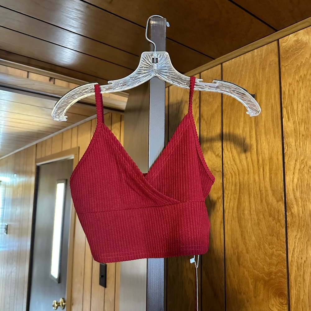 Red v neck crop top